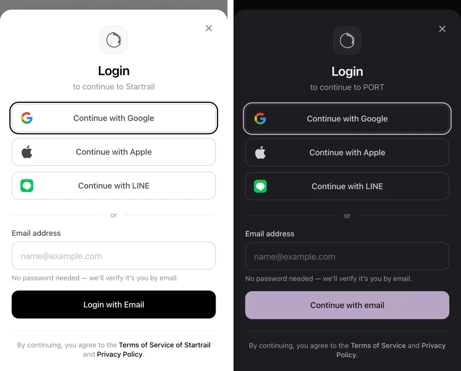 The modal as a bottom sheet on a phone, light and dark